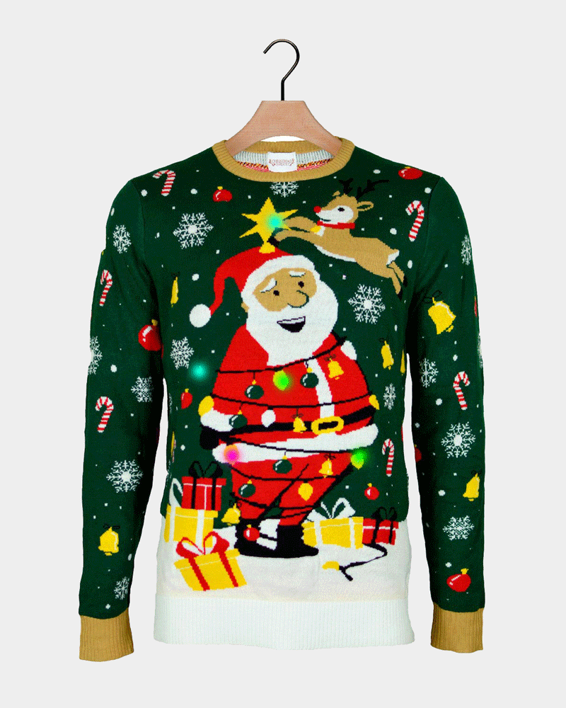 LED light-up Couple's Ugly Christmas Sweater Santa Claus in a mess