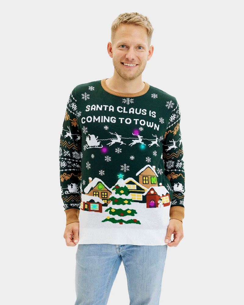 LED light-up Couples Ugly Christmas Sweater Santa is Coming to Town Men