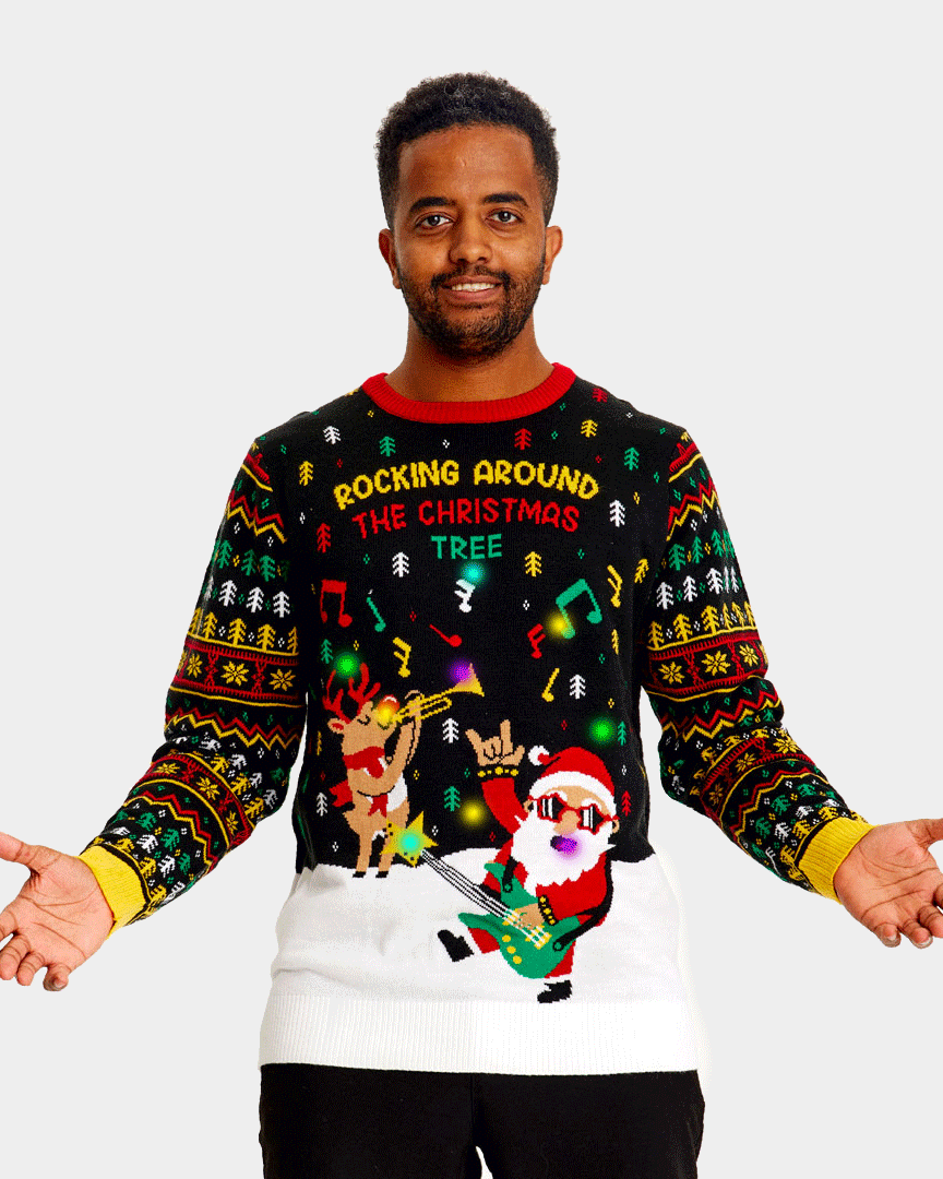 LED light-up Couple's Ugly Christmas Sweater Santa Rocker mens
