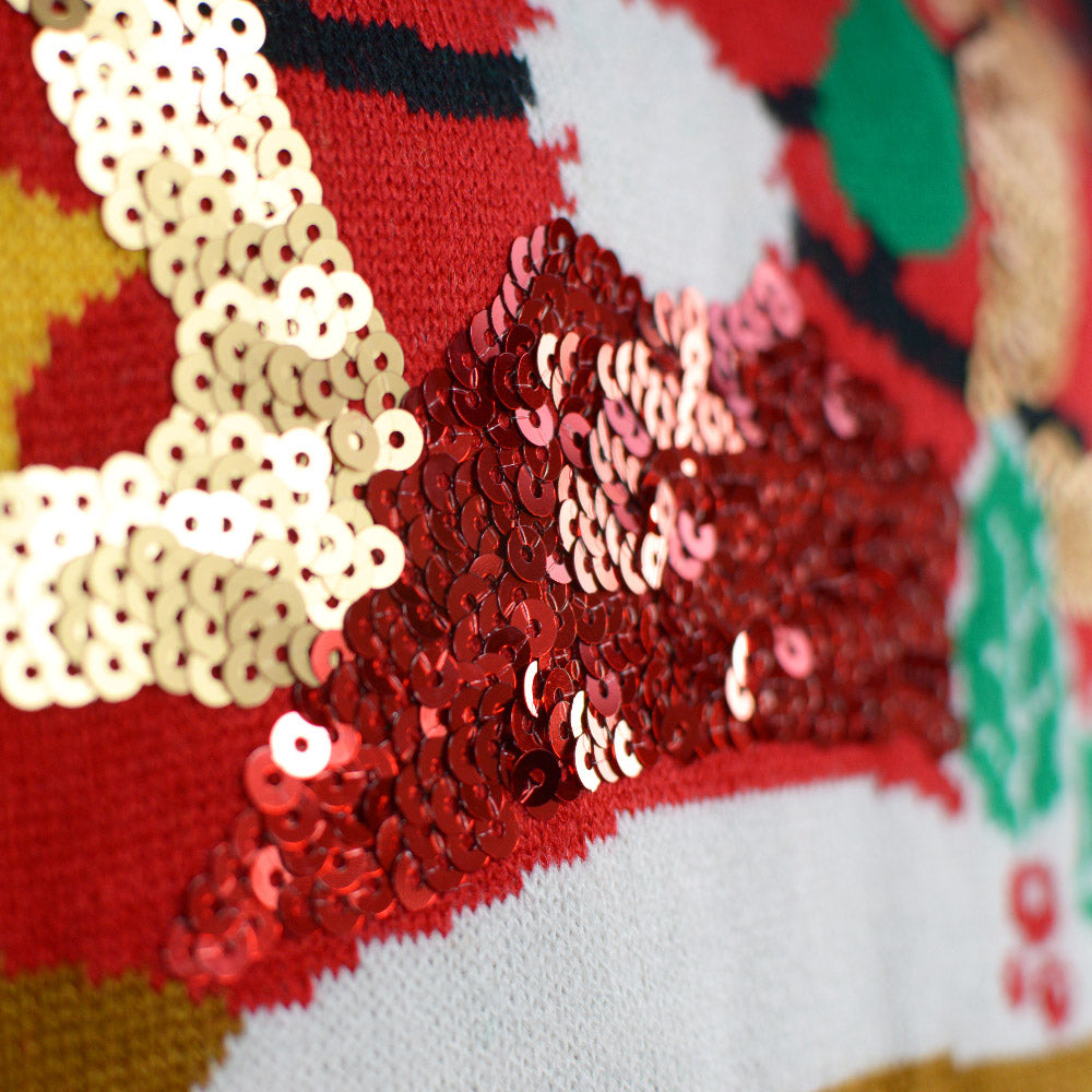 LED light-up Couples Ugly Christmas Sweater Sequin Reindeer Sparkling