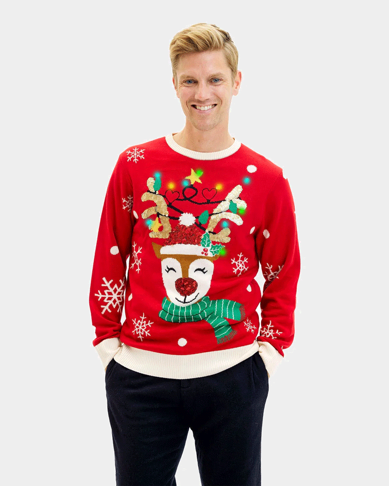 LED light-up Couples Ugly Christmas Sweater Sparkling Sequin Reindeer Men