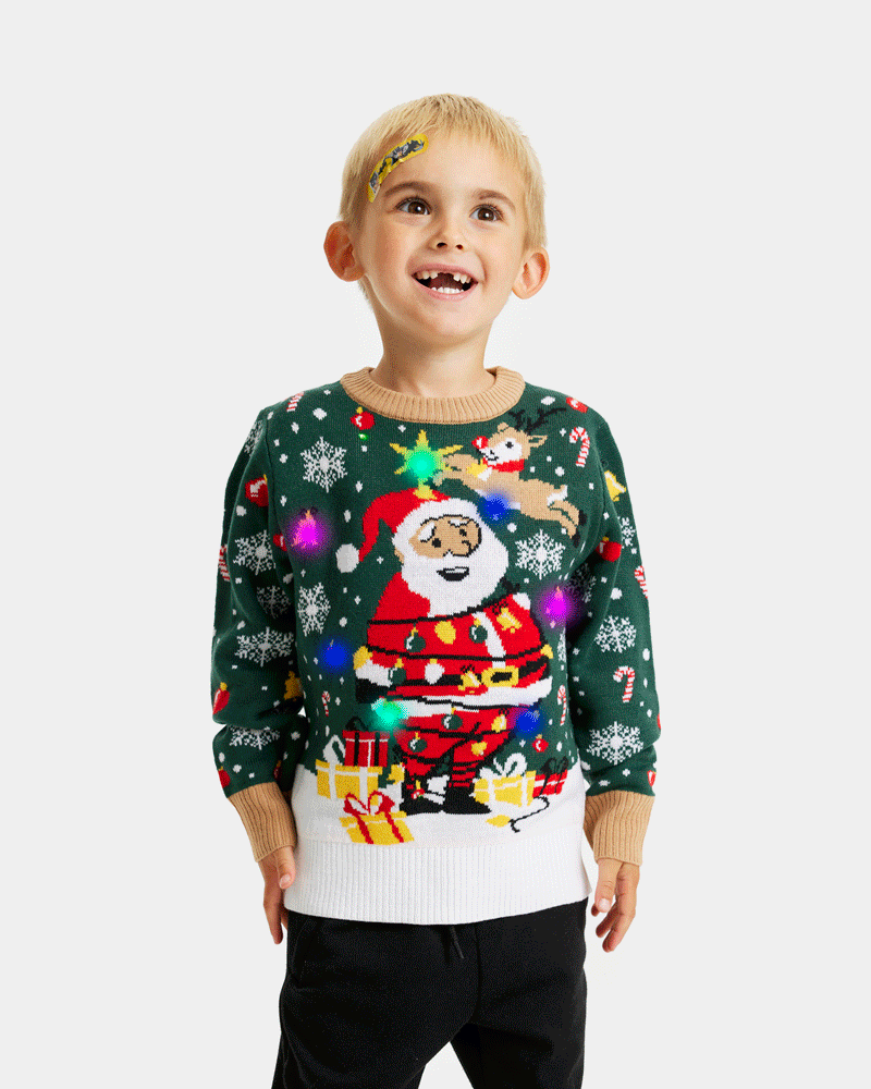 LED light-up Family Childrens Ugly Christmas Sweater Santa Claus in a mess