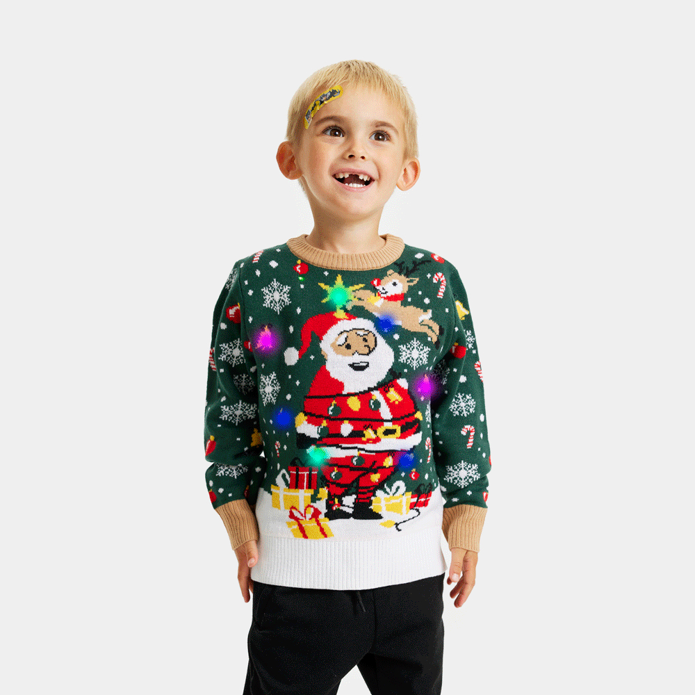 LED light-up Family Childrens Ugly Christmas Sweater Santa Claus in a mess