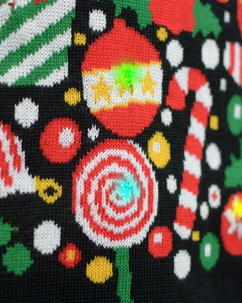 Detail Christmas Tree LED light-up Men's Black Ugly Christmas Sweater