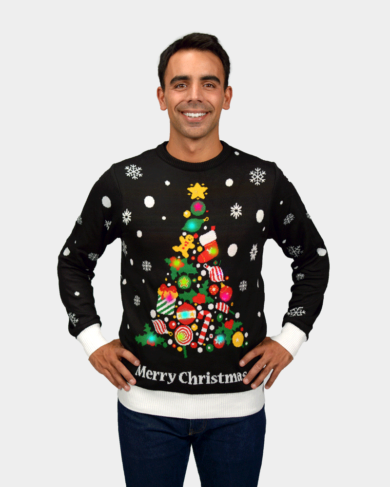 Christmas Tree LED light-up Men's Black Ugly Christmas Sweater