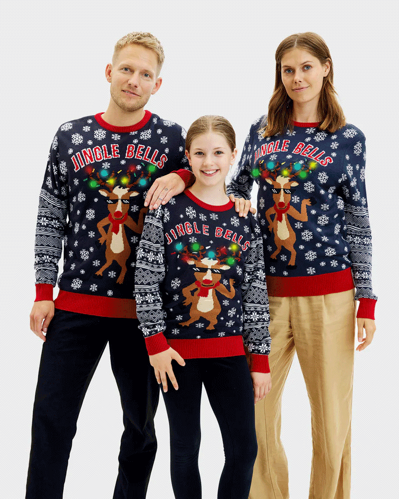 LED light-up Mens Ugly Christmas Sweater Jingle Bells family