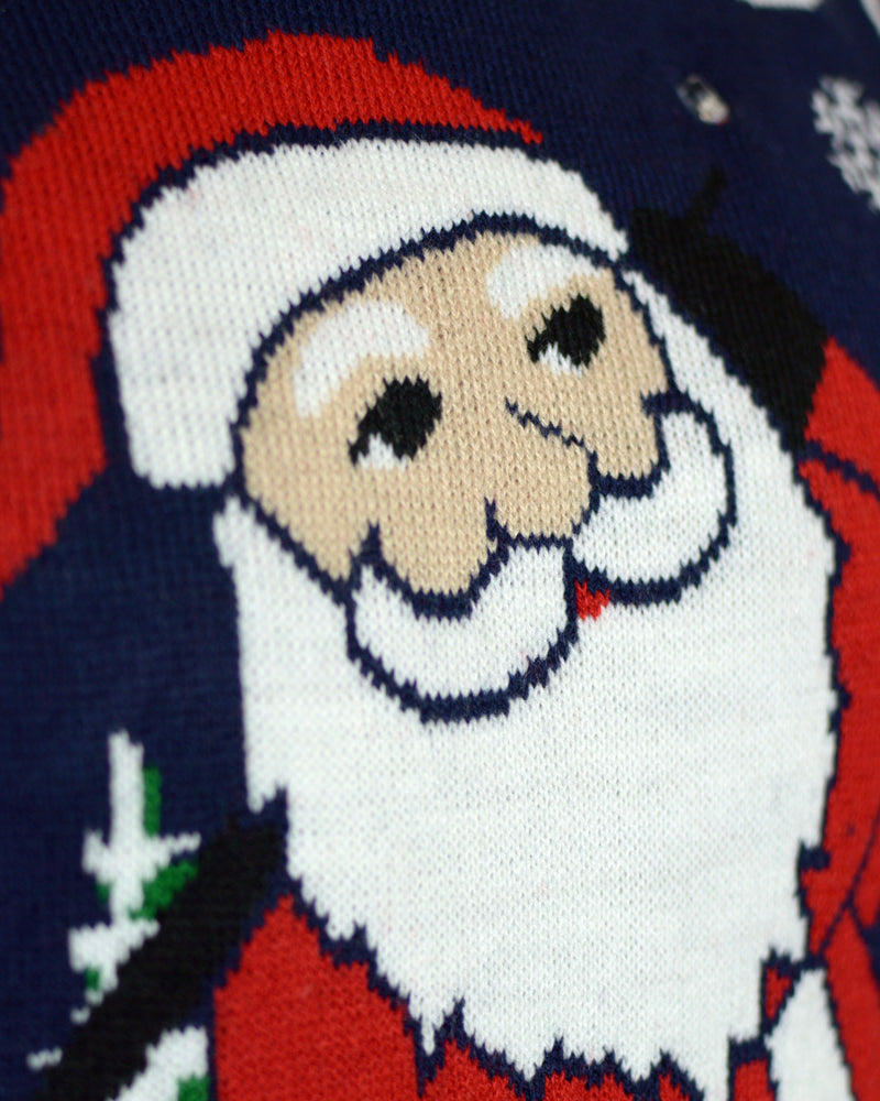 detail LED light-up Men's Ugly Christmas Sweater with Santa playing Golf