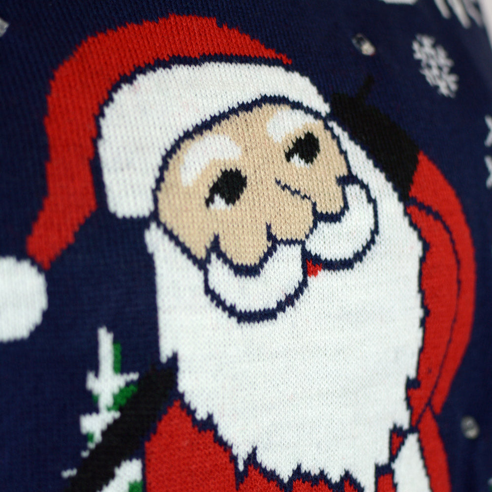 detail LED light-up Men's Ugly Christmas Sweater with Santa playing Golf