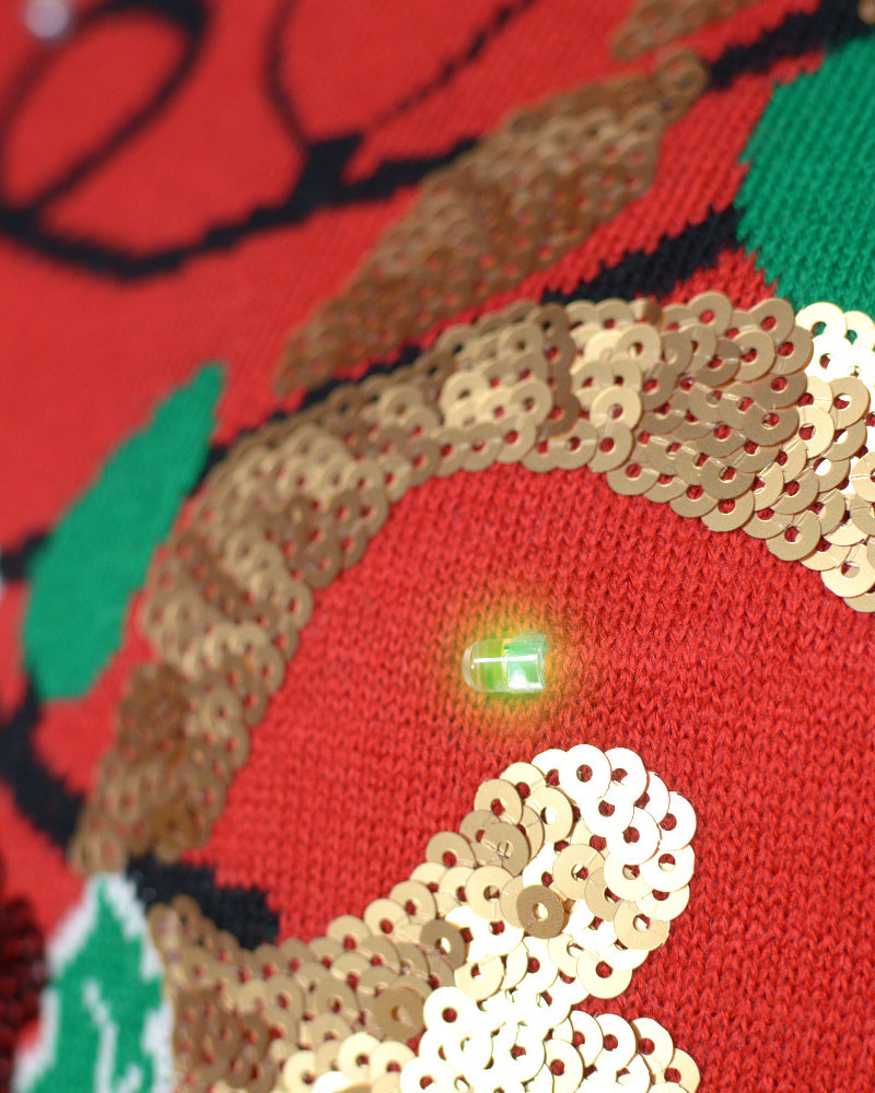 LED light-up Sparkling Couples Ugly Christmas Sweater Sequin Reindeer