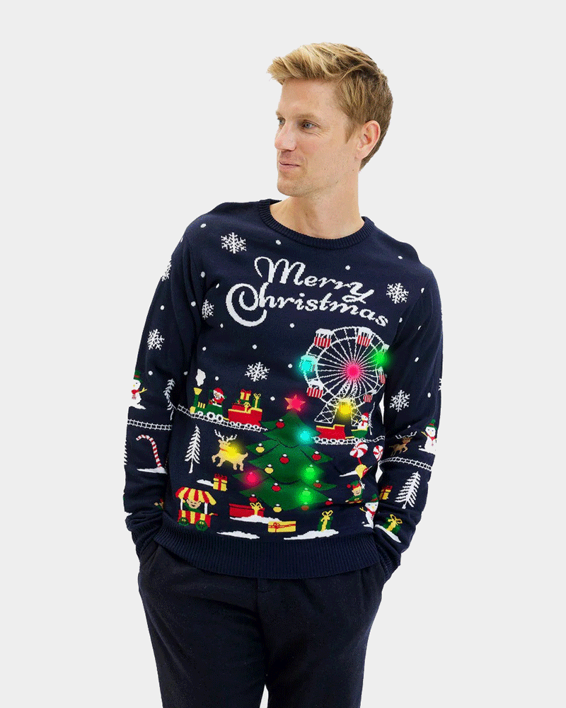 Mens LED light-up Ugly Christmas Sweater Christmas Carnival