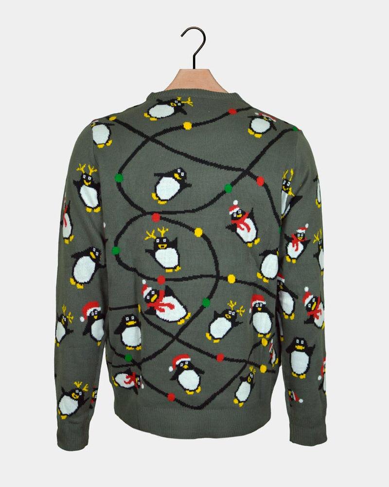 LED light-up Ugly Christmas Sweater with Penguins back