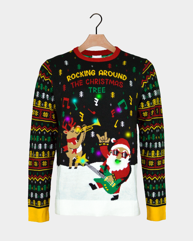 LED light-up Couple's Ugly Christmas Sweater Santa Rocker