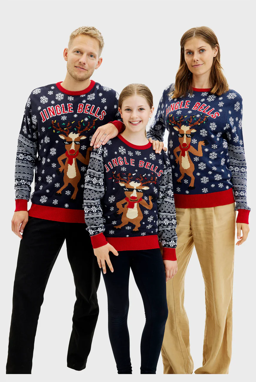 LED light-up Womens Ugly Christmas Sweater Jingle Bells Family