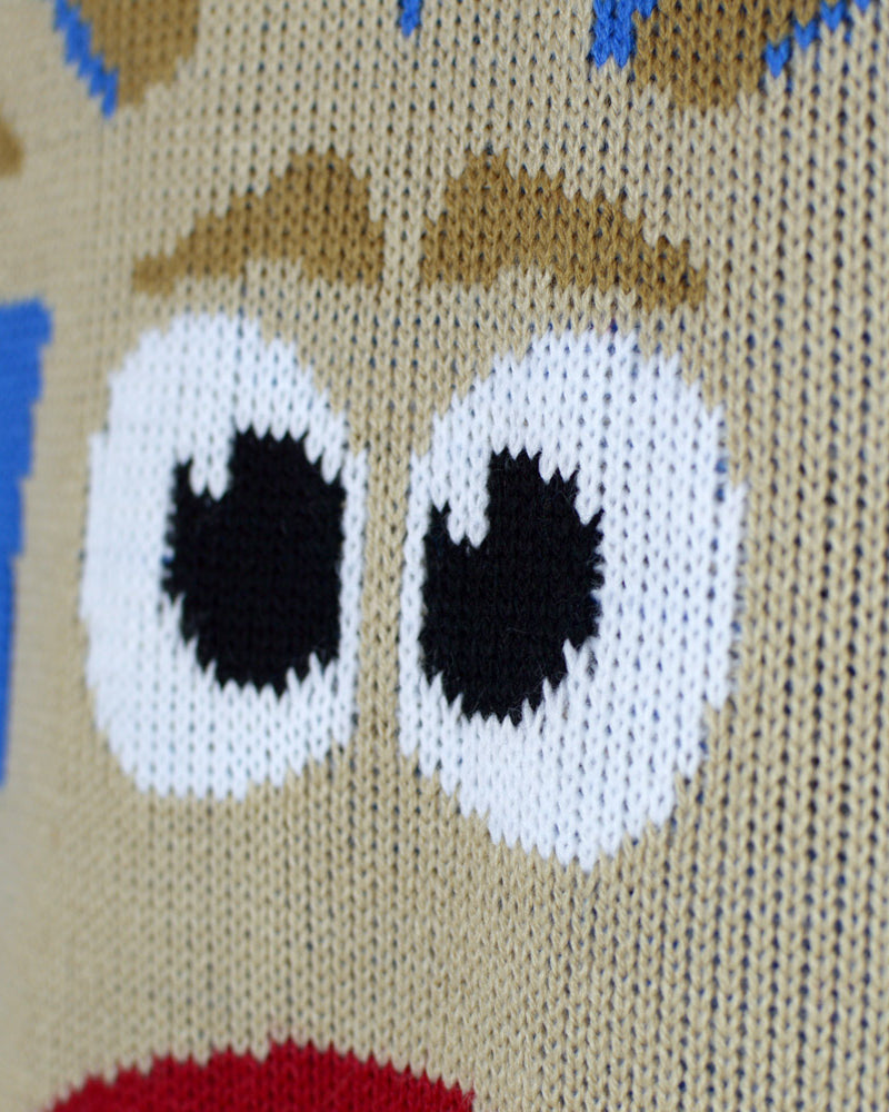 detail Light Blue Couple's Ugly Christmas Sweater with Reindeer and Snow