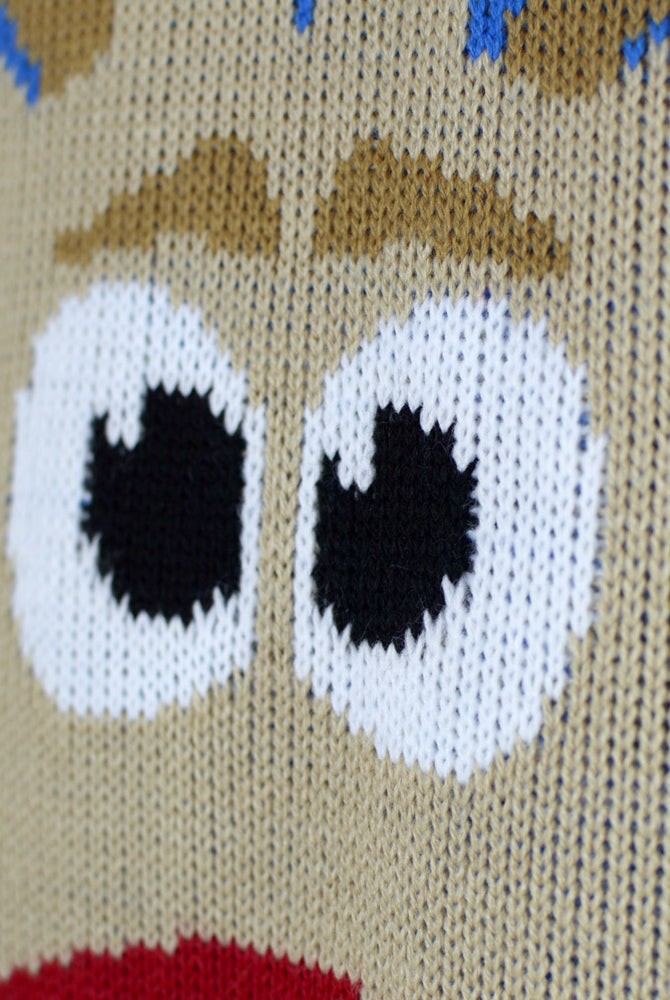 detail Light Blue Couple's Ugly Christmas Sweater with Reindeer and Snow