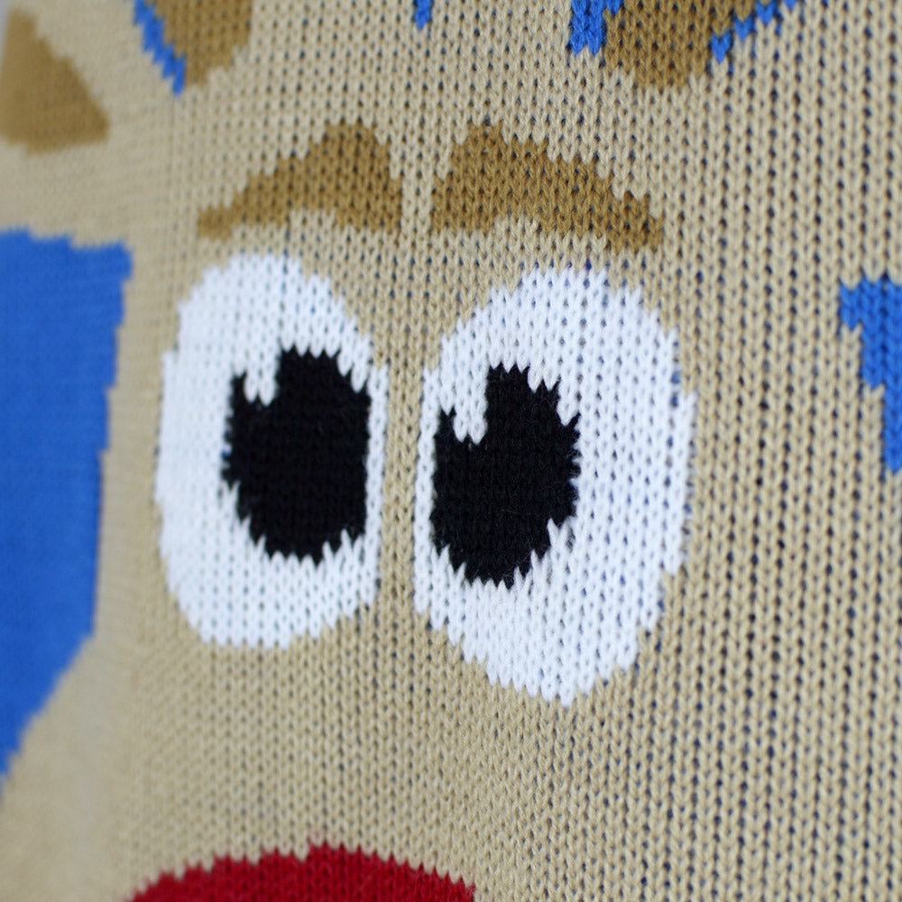 detail Light Blue Couple's Ugly Christmas Sweater with Reindeer and Snow