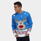 mens Light Blue Couple's Ugly Christmas Sweater with Reindeer and Snow