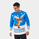 Mens Light Blue Couple's Ugly Christmas Sweater with skating Reindeer