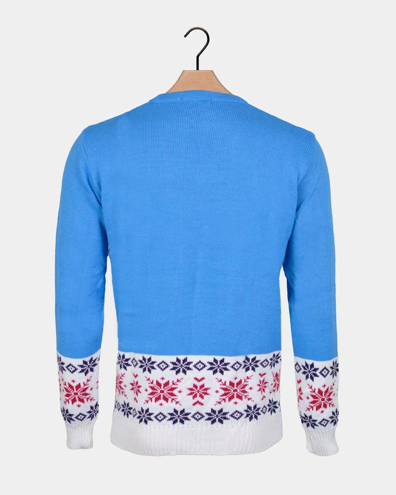Light Blue Family Ugly Christmas Sweater back Reindeer and Snow