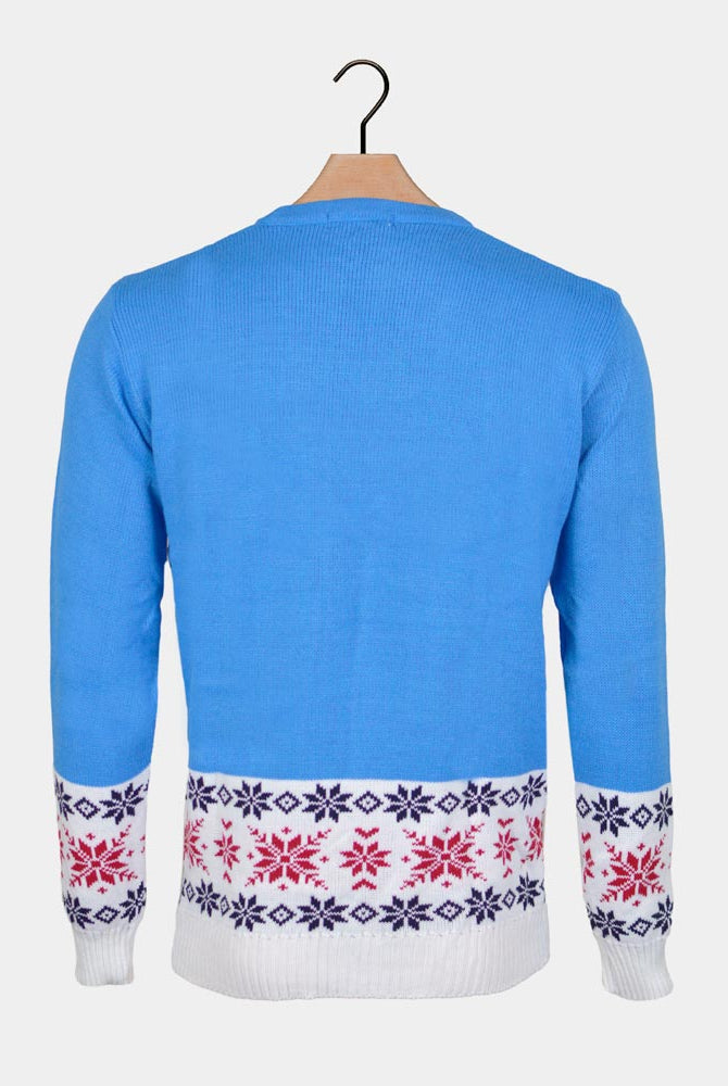 Light Blue Women's Ugly Christmas Sweater with Reindeer and Snow