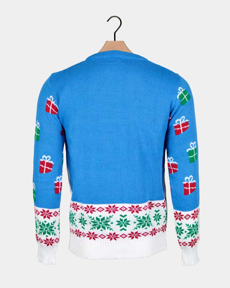 Santa and Rudolph Light Blue Men's Ugly Christmas Sweater