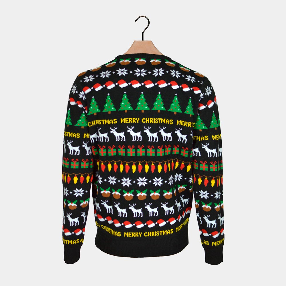 Trees, Reindeers and Gifts Black Men's Ugly Christmas Sweater