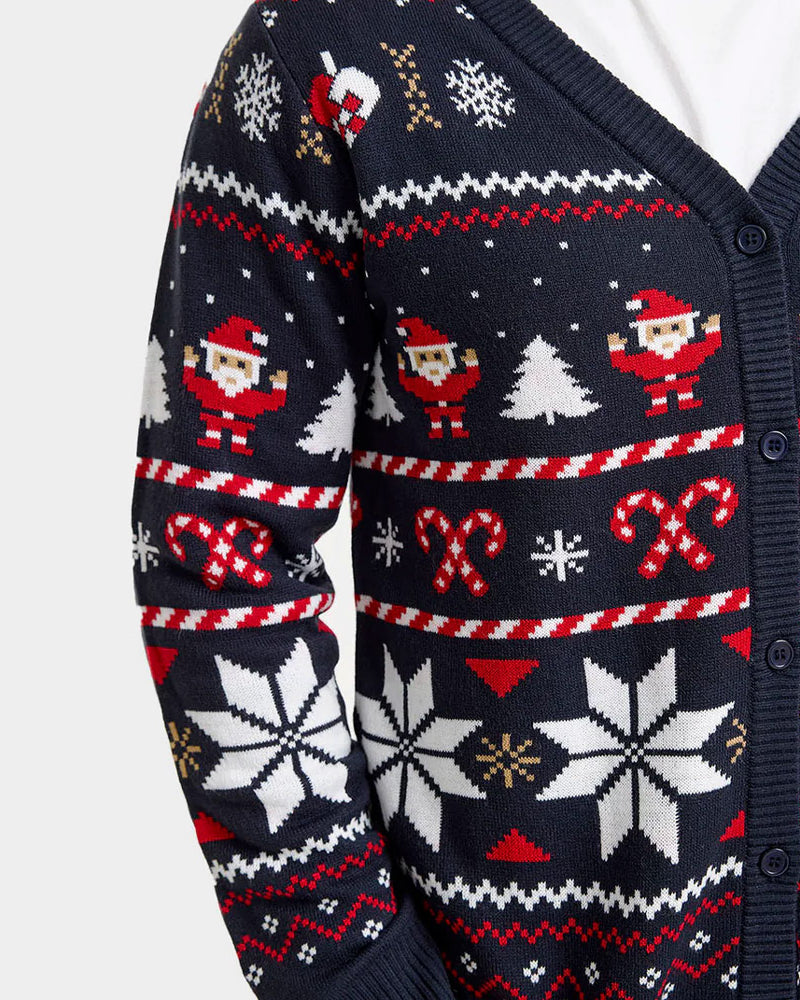 Mens Blue Christmas Cardigan with Polar Stars