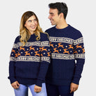 Classy Blue Organic Cotton Mens Womens Ugly Christmas Sweater Reindeers