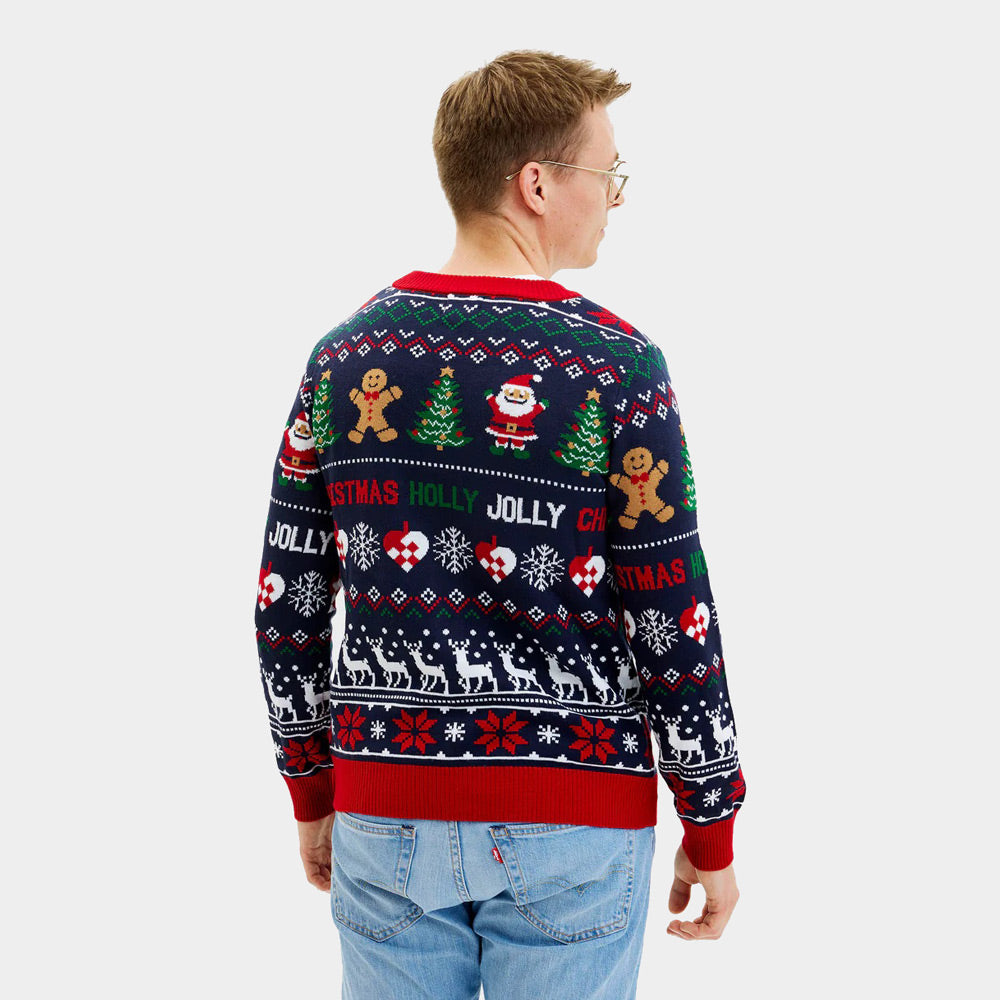 Men's Cardigan Blue and Red Ugly Christmas Sweater