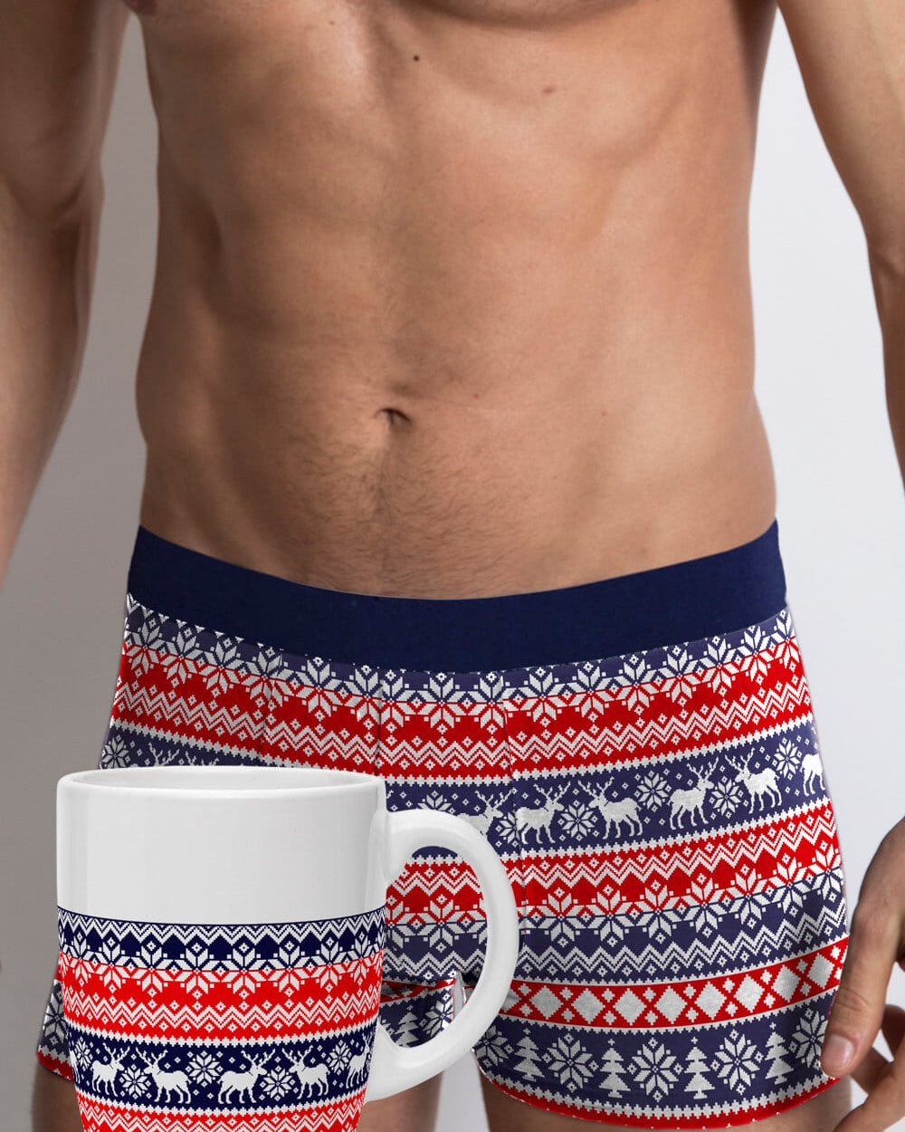 Mens Ugly Christmas Boxer with Reindeers with Christmas Mug