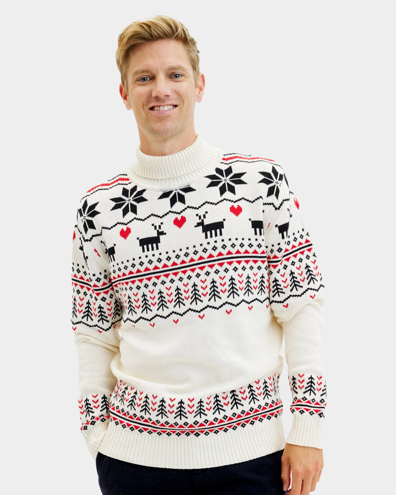 Mens Classy Turtleneck Beige Organic Cotton Couple's Ugly Christmas Sweater