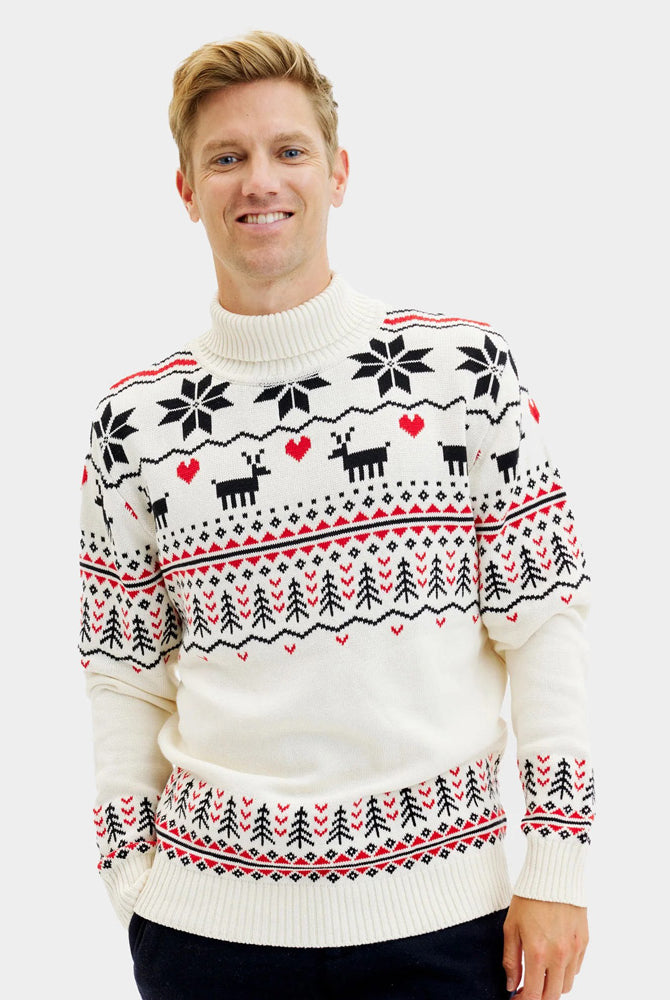 Mens Classy Turtleneck Beige Organic Cotton Couple's Ugly Christmas Sweater