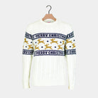 Classy White Organic Cotton Men's Ugly Christmas Sweater with Reindeers detail