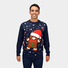 Men's Blue Ugly Christmas Sweater Gingerbread