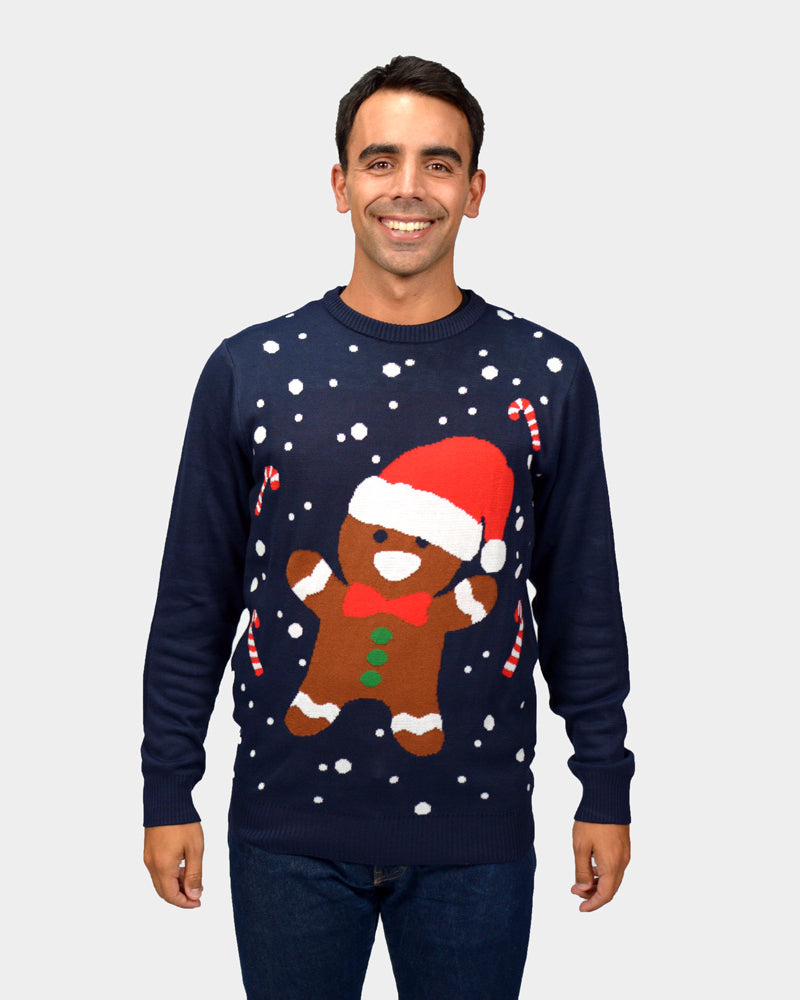 Mens Gingerbread Couple's Blue Ugly Christmas Sweater