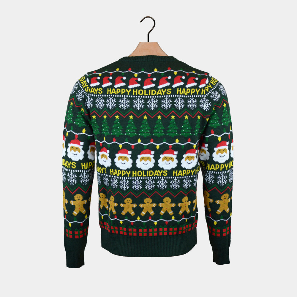 Mens Green Ugly back Christmas Sweater Happy Holidays
