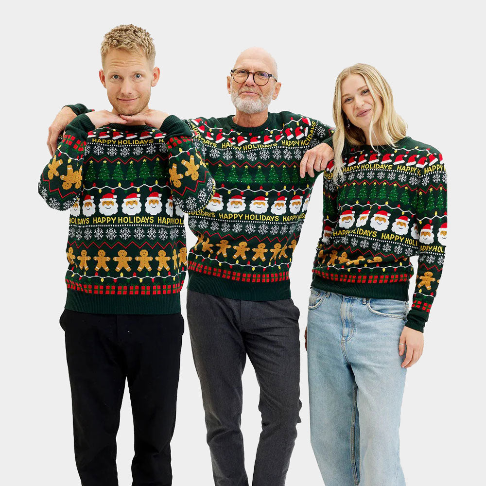 Men's Green Ugly Christmas Sweater Happy Holidays Womens