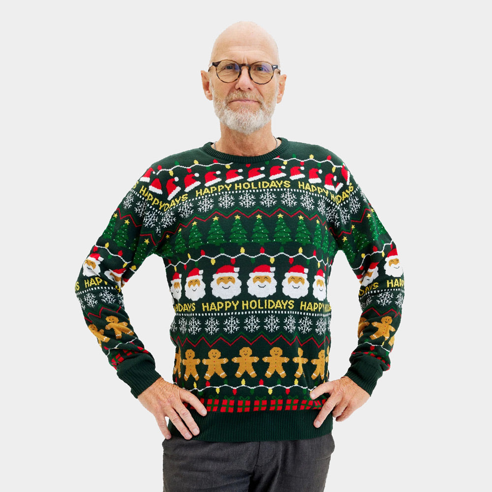 Men's Green Ugly Christmas Sweater Happy Holidays