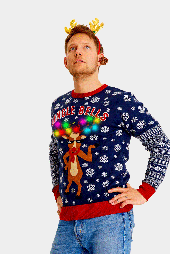 LED light-up Couple's Ugly Christmas Sweater Jingle Bells mens