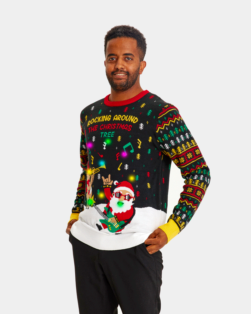 mens LED light-up Couple's Ugly Christmas Sweater Santa Rocker