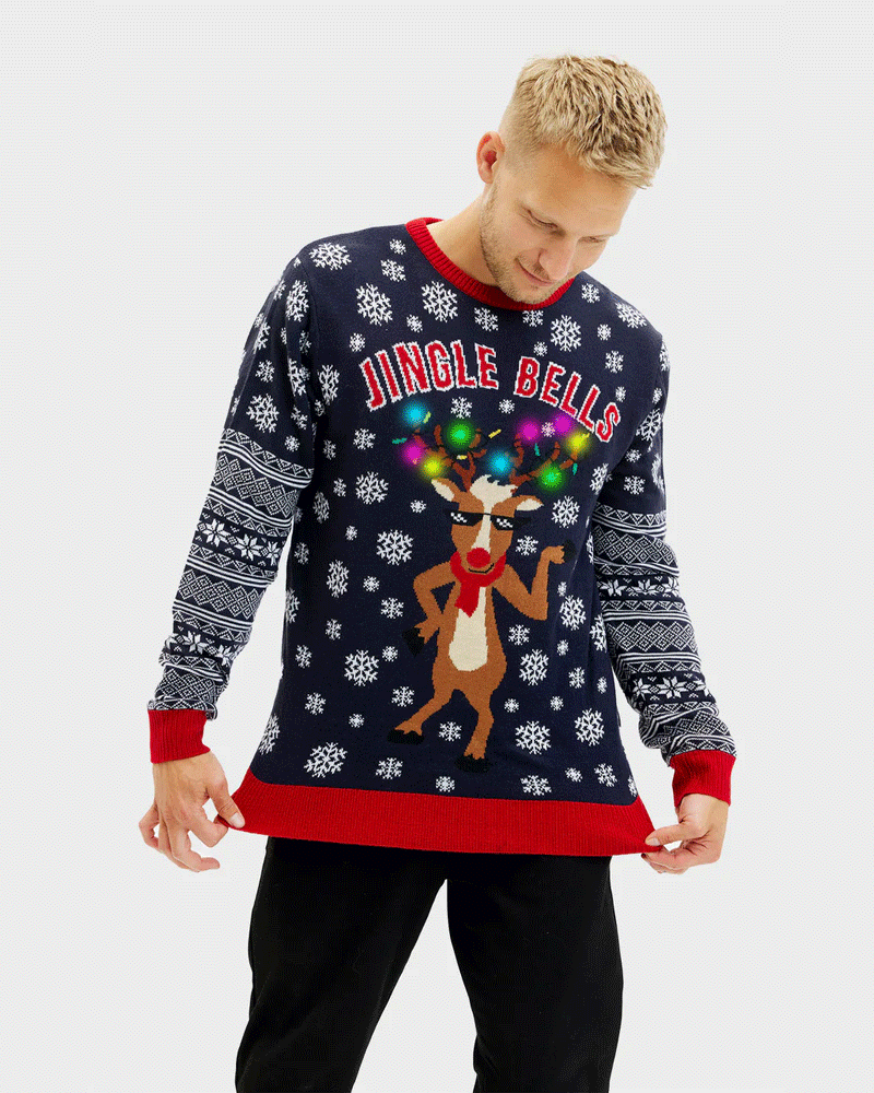 LED light-up Ugly Christmas Sweater Jingle Bells Mens