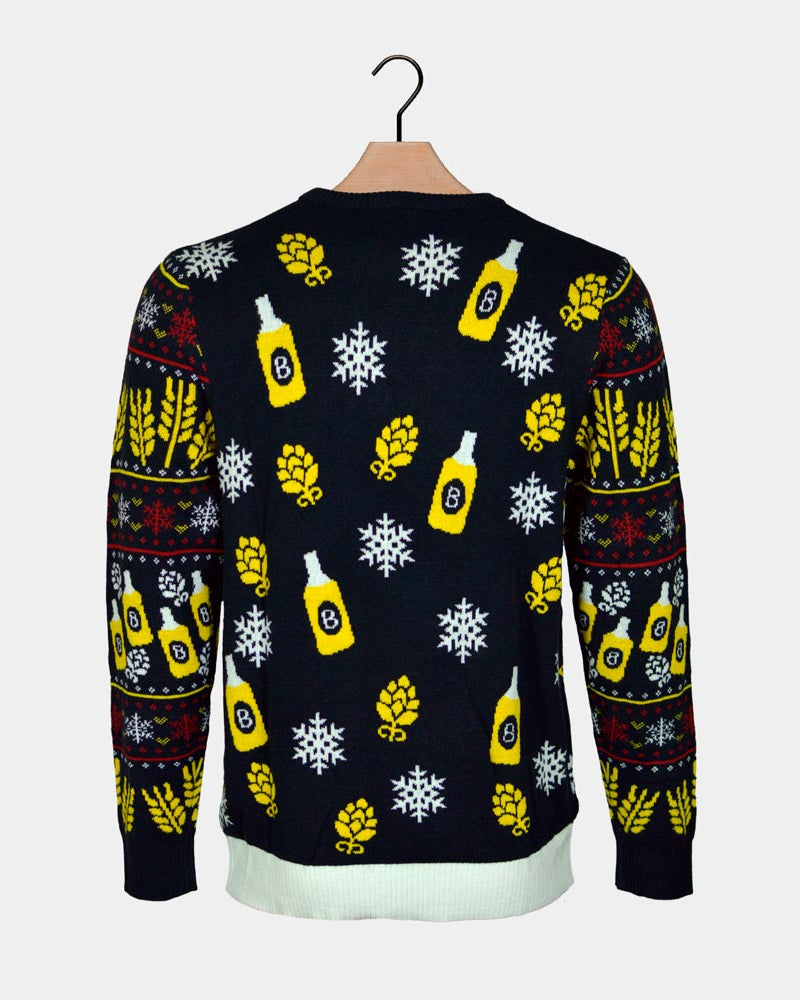 Santa with Beer LED Light-Up Men's Ugly Christmas Sweater