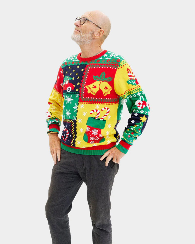 Mens Organic Cotton Ugly Christmas Sweater Patchwork