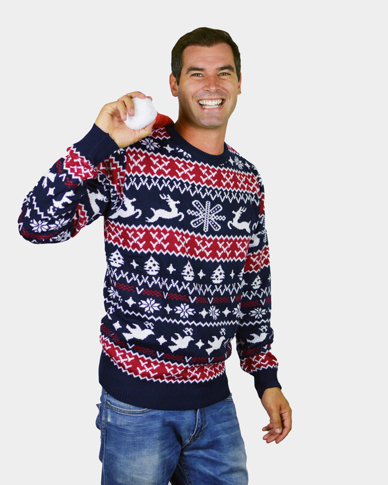 wommens Red and Blue Strips Boys and Girls Ugly Christmas Sweater