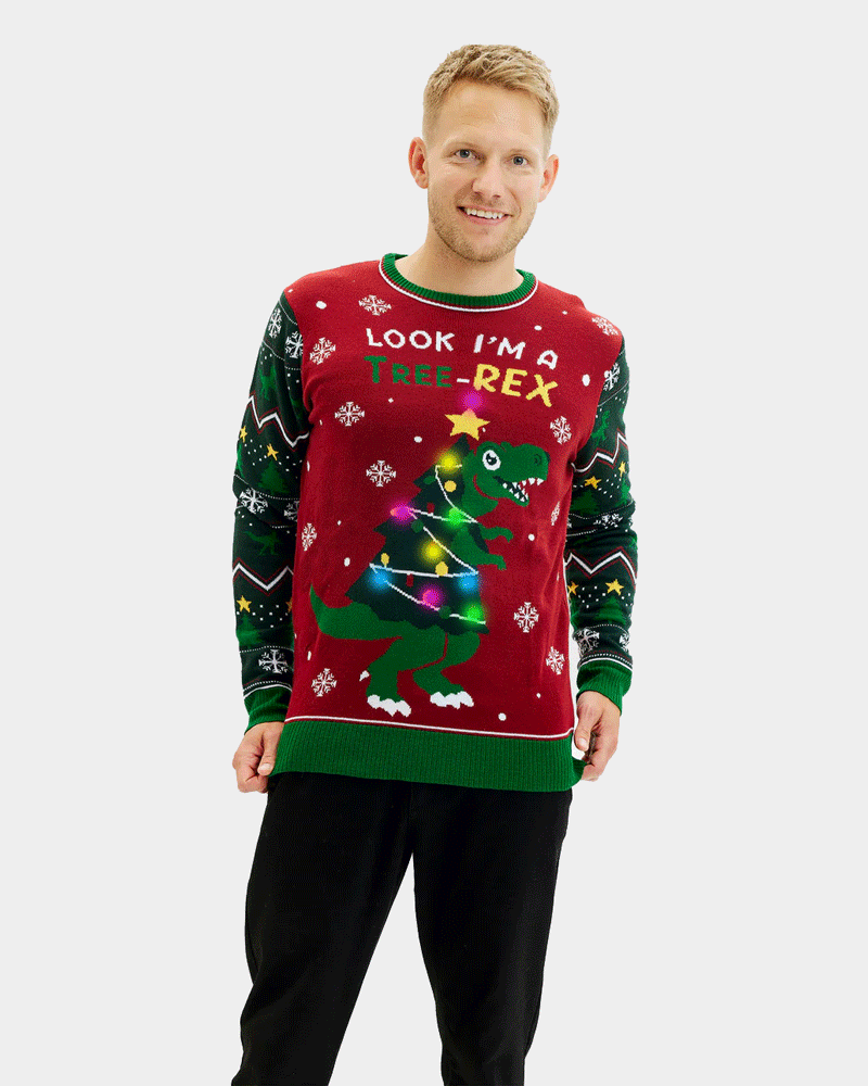 mens Tree-Rex LED light-up Couple's Ugly Christmas Sweater