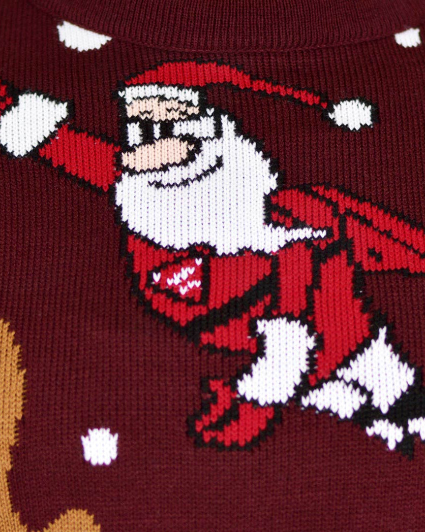 detail Men's Ugly Christmas Sweater with Batman Rudolph and Superman Santa