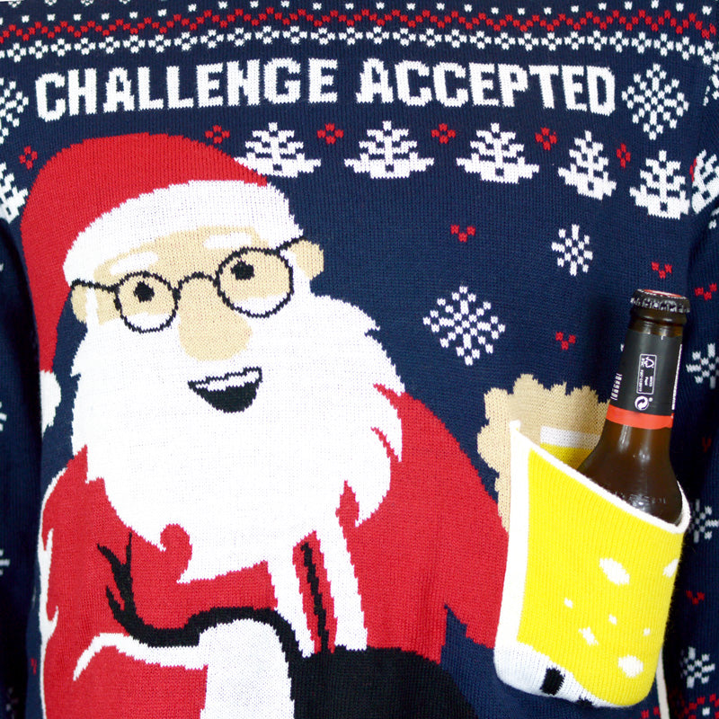 Men's Ugly Christmas Sweater with Beer Pocket 3D detail