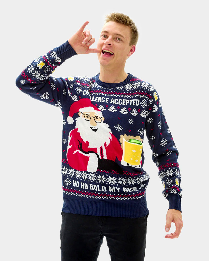 Men's Ugly Christmas Sweater with Beer Pocket 3D