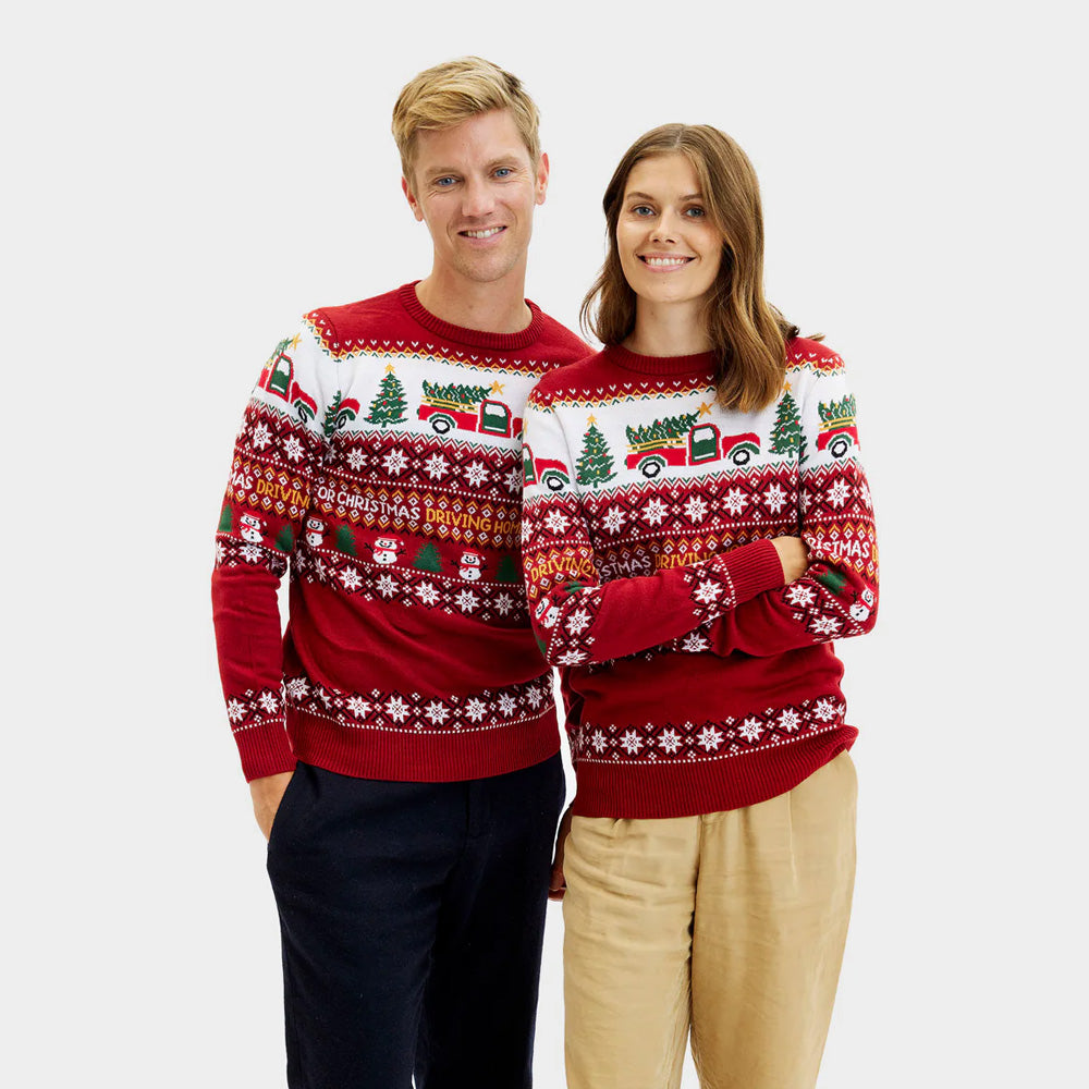 Mens Ugly Christmas Sweater Driving Home Couple
