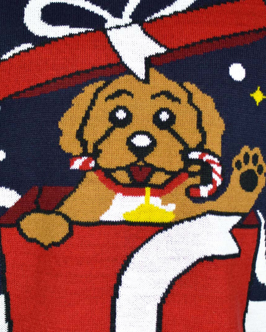 Men's Ugly Christmas Sweater Feliz Navidog detail